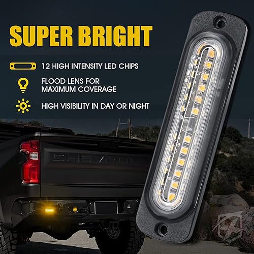 Miniatura 4 de Xprite Kit de luces estroboscópicas de emergencia ámbar de 12 luces LED de montaje empotrado en la superficie, marcador lateral, rejilla de