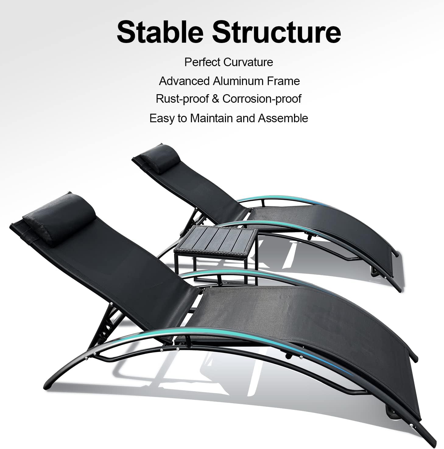 Patio Chaise Lounge Set Outdoor Lounge Chair Lounger Recliner Chair for Outside Pool Chairs Tanning Chairs with Arm for Patio Beach Yard Pool(Not Included Side Table) Black : Patio, Lawn & Garden