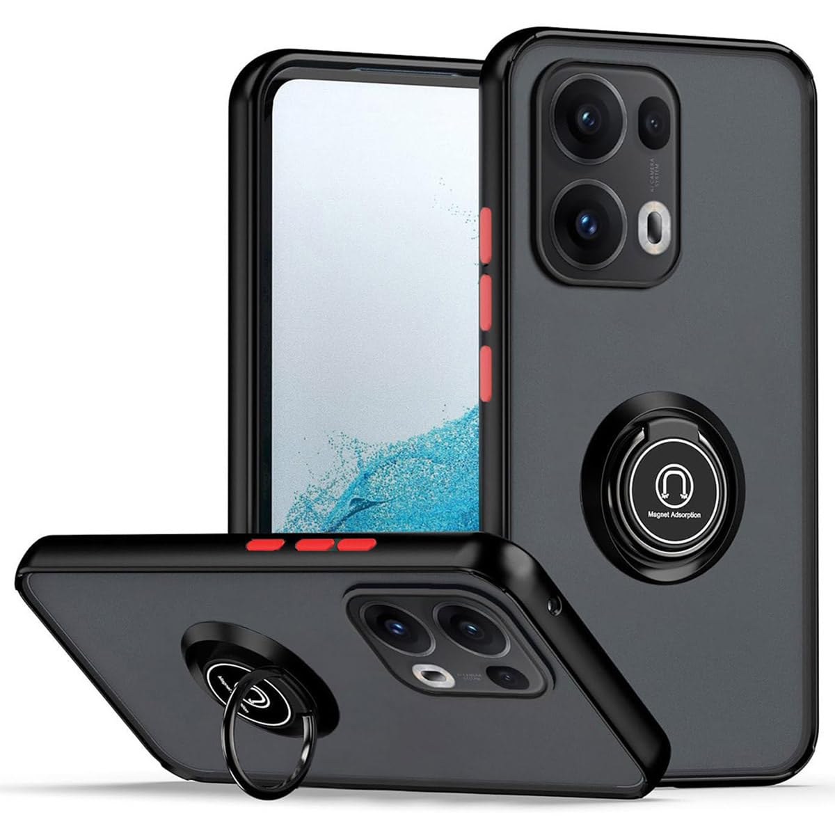 Matte Case with Black Edge and 360° Rotating Ring for OPPO Reno 13 Pro 5G