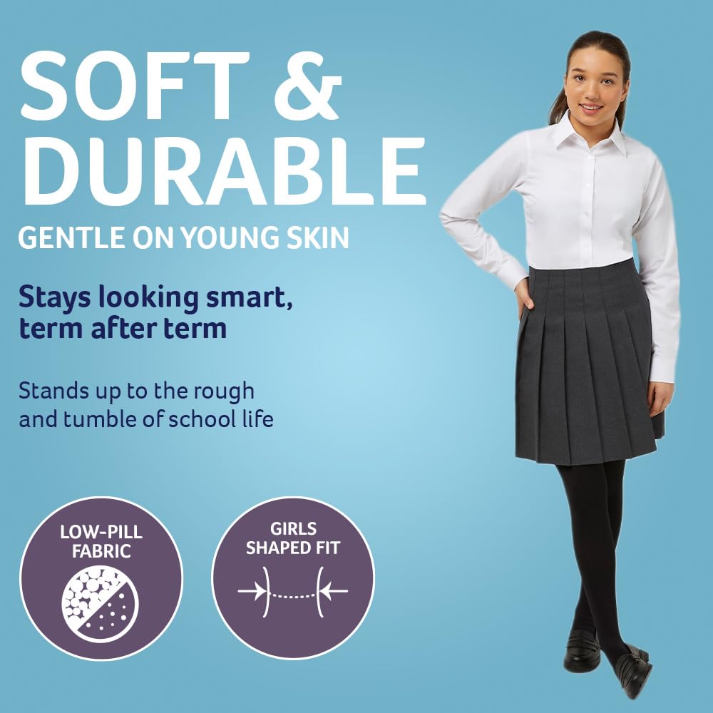 Trutex Basics - Paquete de 2 blusas escolares blancas de manga larga para niñas (3 a 16 años). Camisas escolares ajustadas, camisas blancas para niñas, blusas escolares fáciles de planchar - Uniforme
