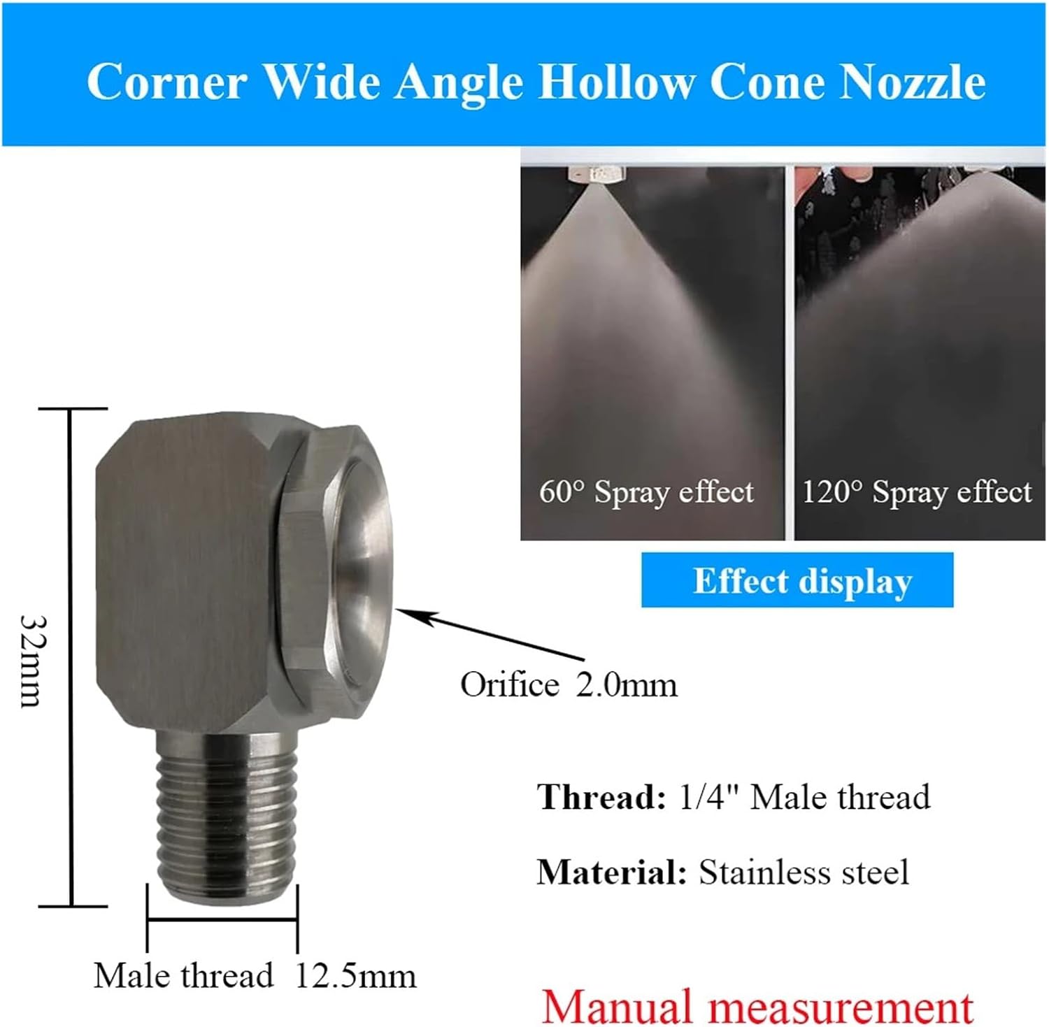 Stainless Steel Wide Angle Hollow Cone Nozzle, High Pressure Atomizing Spray Tip for Industrial Cleaning & Humidification(1of4 2.0mm)