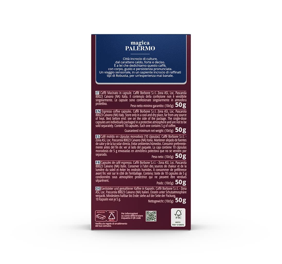 Caffè Borbone Mezcla de Café Magica Palermo 100 Cápsulas Compatibles Nespresso