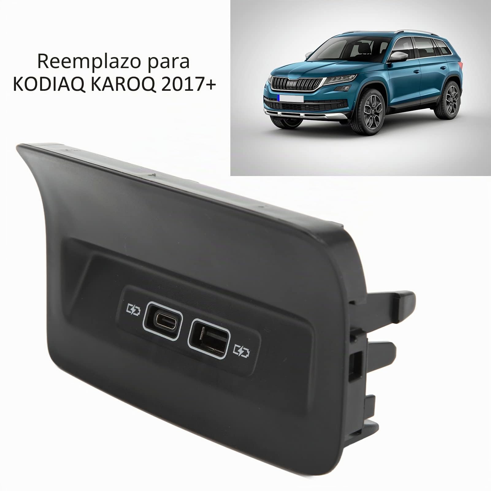 Puerto de Cargador USB para Asiento Trasero Negro 5QD035726L Reemplazo para KODIAQ KAROQ 2017+