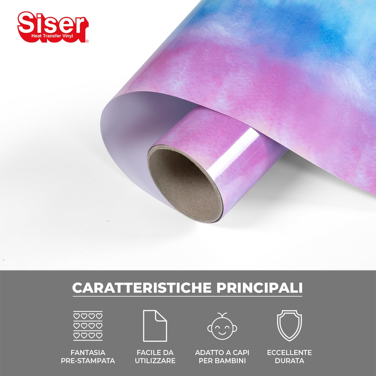 Siser® Easypatterns PLUS Watercolor Rainbow, 30cm x 0,5 mt, Vinile Termotrasferibile Termoadesivo per la Personalizzazione di Abiti, Accessori e Tessuti d'Arredo, Materiale per Hobby Creativi