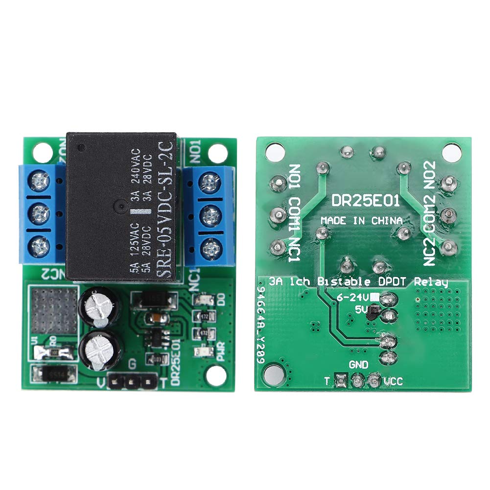 Módulo Relé Biestable DPDT 5V 12V DC con Control Pulso Bajo y LED Indicador para Automoción y Computadoras 39.5x33.3x23.3mm
