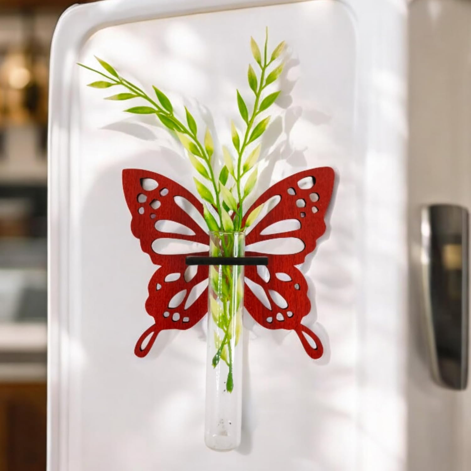 Stylish Magnetic Test Tube Planter Butterfly Shape for Refrigerator, Decorative Wooden Magnetic Planter for Indoor Plants | for Propagating Money Plant (Cherry Color) (B0DG5HRVSD) Amazon Price History, Amazon Price Tracker