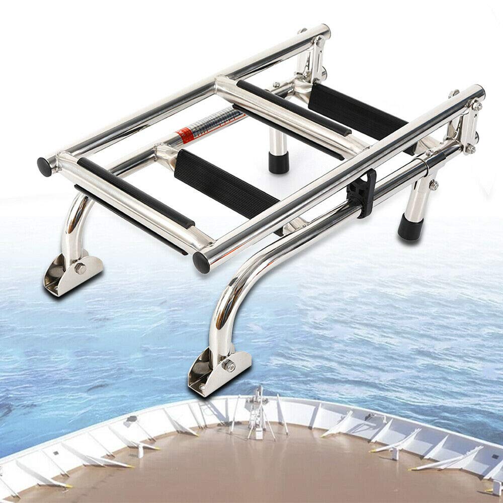 Escalera de Barco de Acero Inoxidable ieLsngai de 4 Niveles, Escalera Plegable con Peldaños Antideslizantes y Capacidad de Carga de 300 lbs