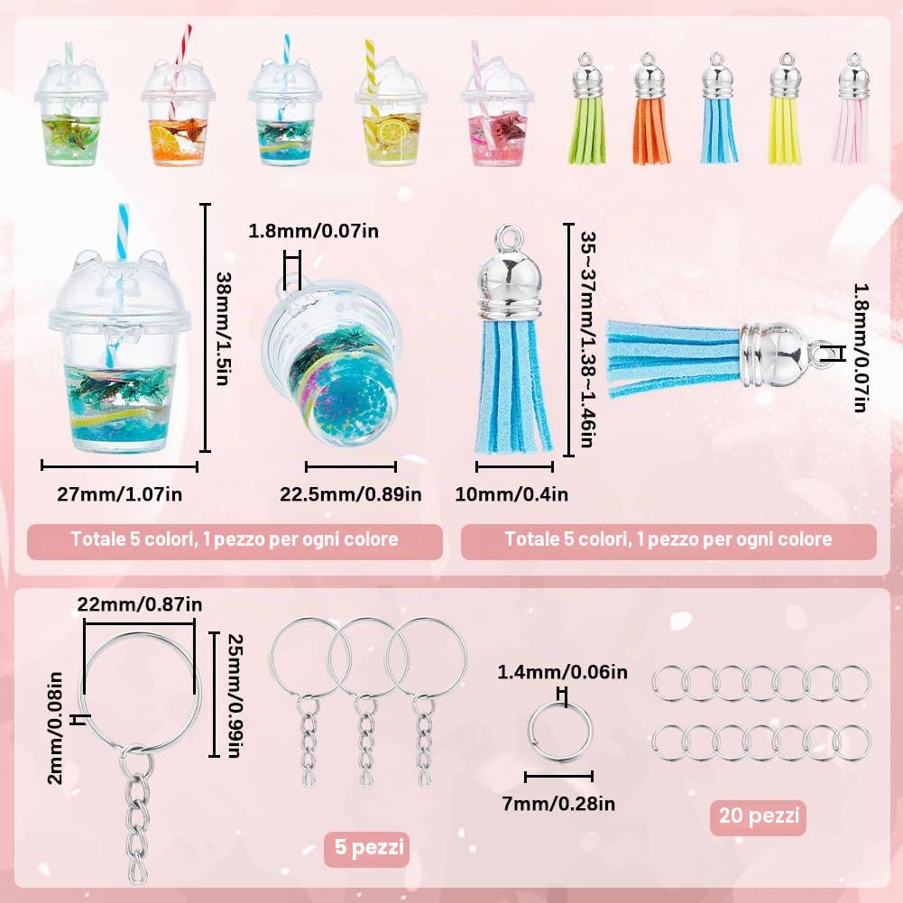 SUNNYCLUE 35 pz Fai Da Te 5 set Kit Portachiavi Bubble Tea Ciondoli Bubble Tea Portachiavi Bubble Tea Portachiavi Mini Tazza di Latte Set Portachiavi Tè Alla Frutta Mini Ciondoli Tazza per Kit di Crea