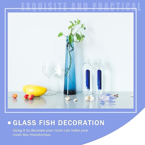 Miniatura 6 de Alipis Bright Blue Glass Fish Figurine Hand Blown Aquarium Decoration Collectible Sculpture for Home Office Display