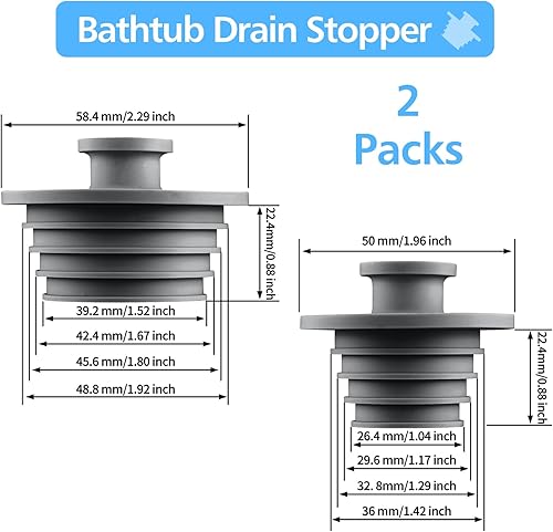 Miniatura 10 de Aluvor Tapón universal para bañera, 2 unidades, tapón de fregadero, tapón de drenaje de ducha de baño, tapón de drenaje de bañera de silicona, tapón