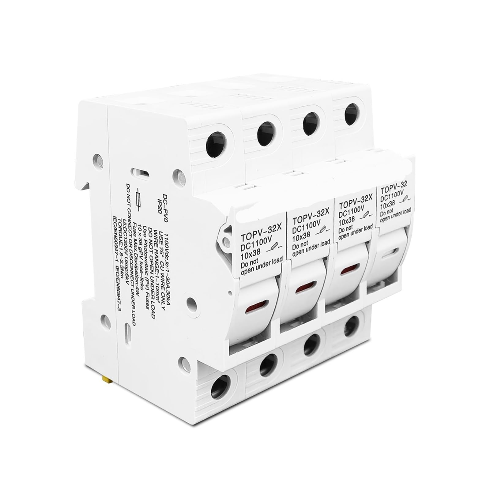 Uchwyt bezpiecznika 4P 1100V DC 10 * 38 mm wysokiego napięcia Solar PV TOPV-32 podstawa fotowoltaiczna ochrona systemu ochraniacz LED