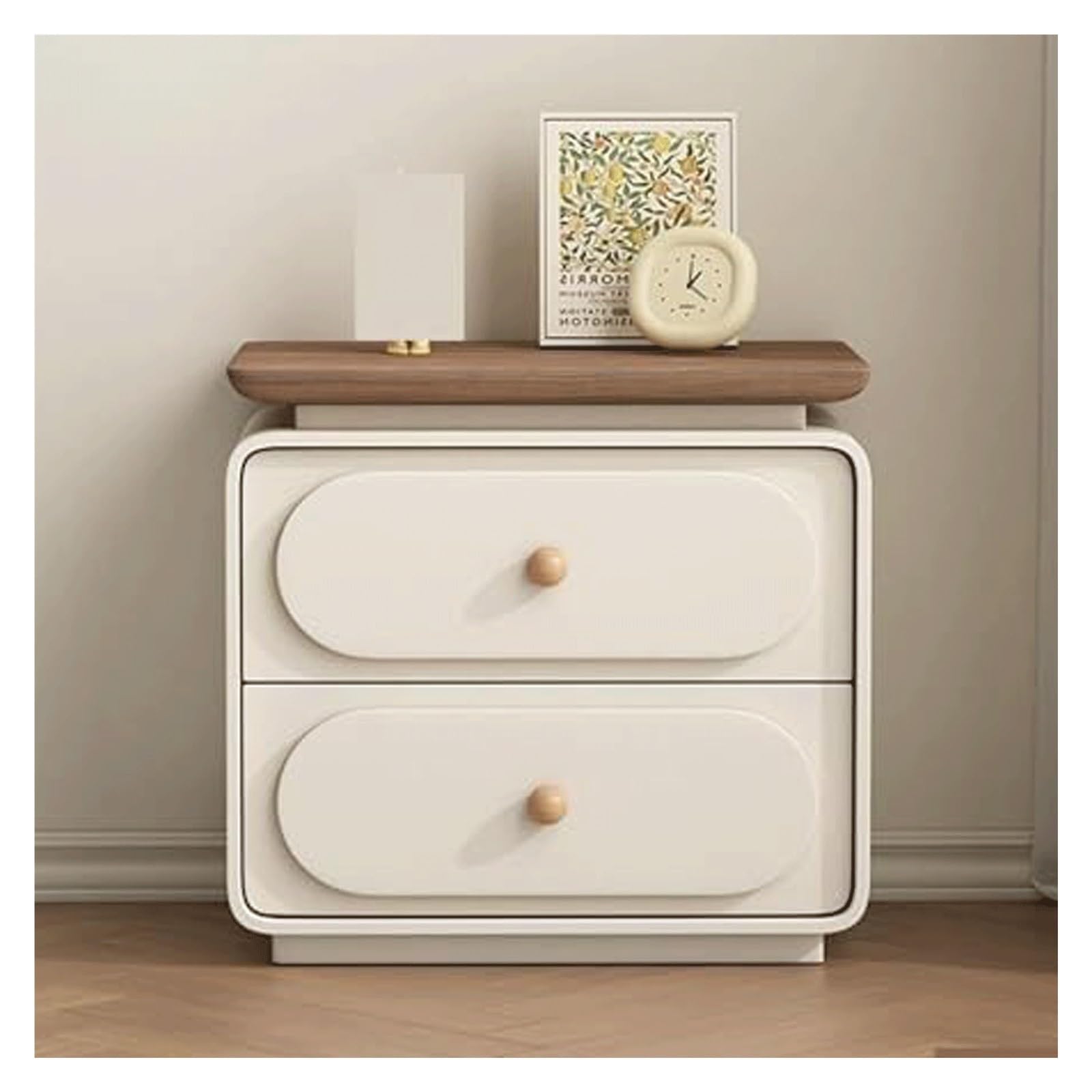 SXZenSpace Fashion Nightstand for Living Room Wood Side Table 2 Drawer Bedside Microfiber Leather Cabinet Bedroom End Table(White,45cm/17.7in)