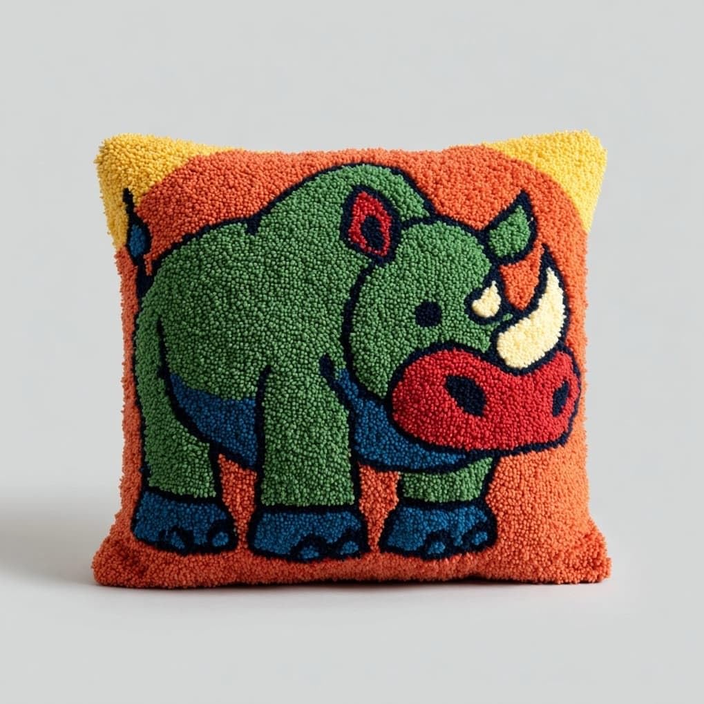 AxiangziK Latch Hook Pillow Kit,Animal Rhinoceros
