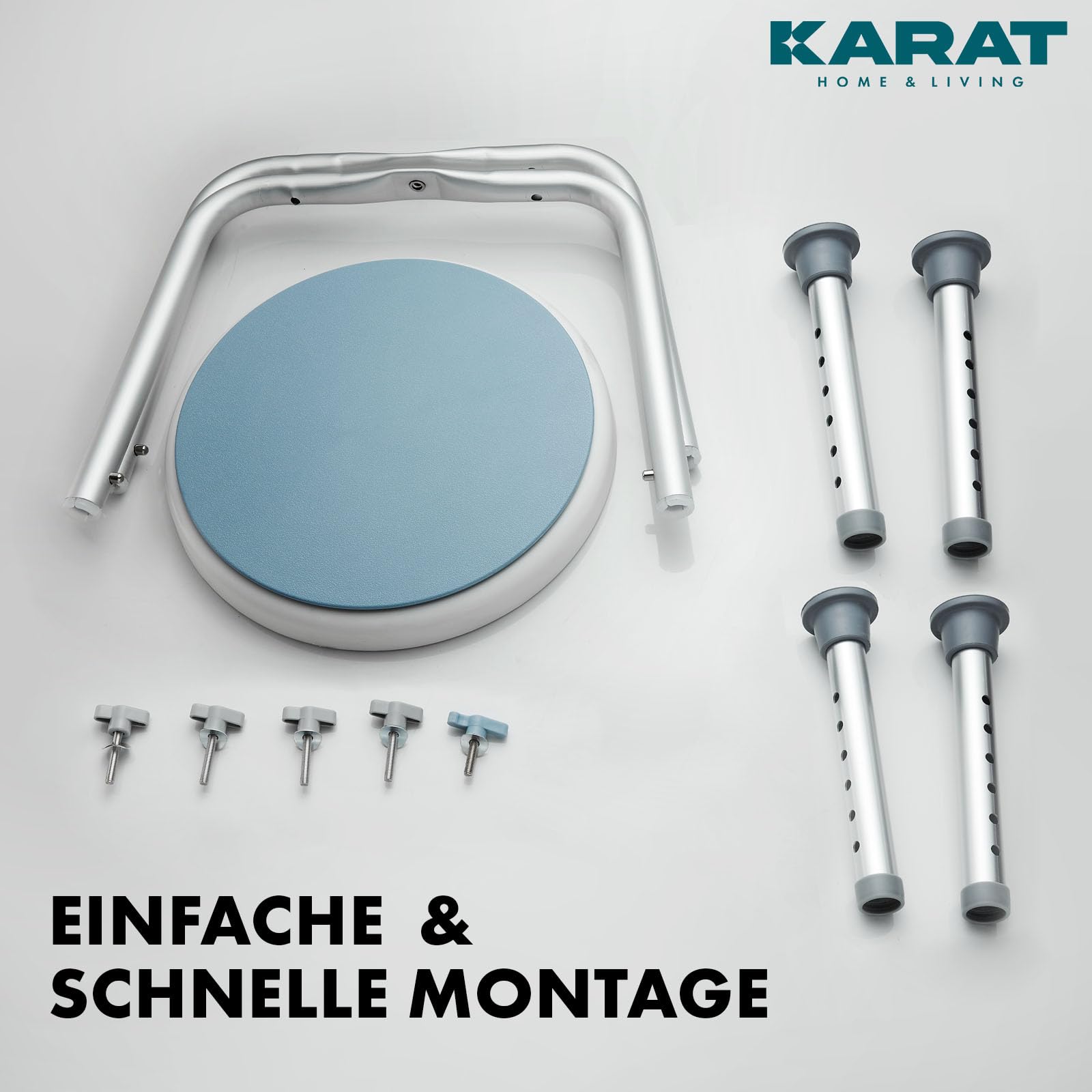KARAT Duschhocker - 360° drehbarer Duschstuhl belastbar bis 150kg, höhenverstellbar mit rutschhemmenden Gummifüßen - Badhocker, Duschsitz
