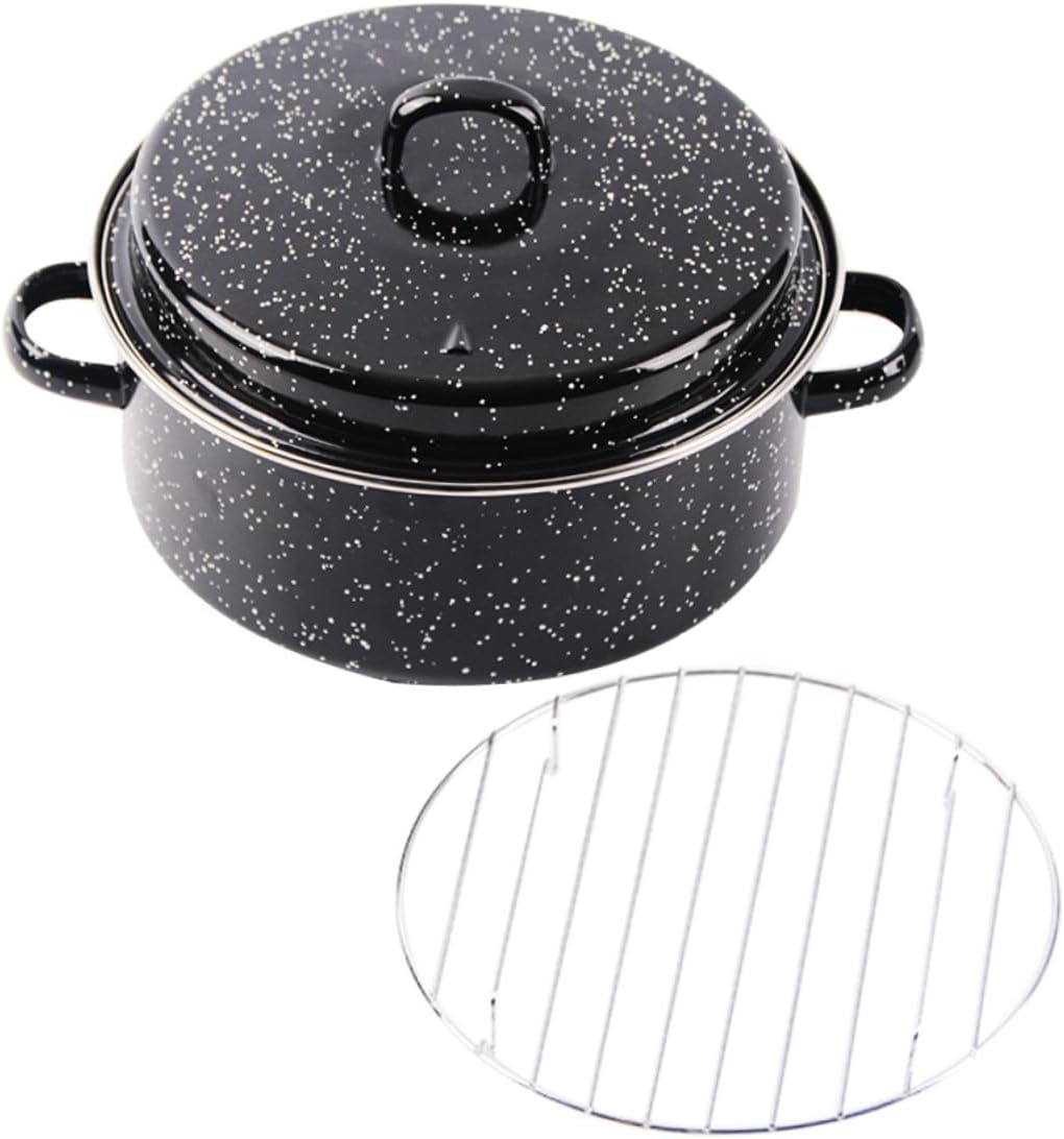 Enameled Roasting Pan with Lid Non-toxic Bbq Pot for Sweet Potatoes Corns Oven Use Heat-resistant Surface Easy Clean