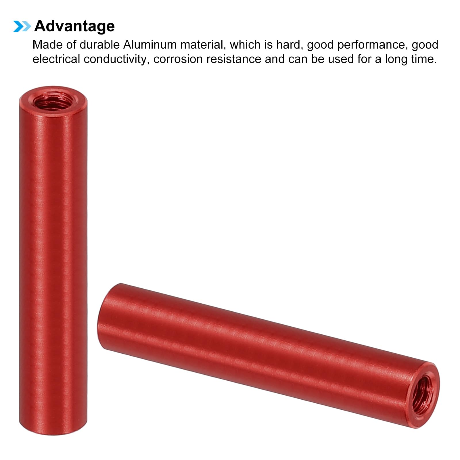 PATIKIL 6pcs M3 Metal Threaded Standoff Spacer Nuts, Round Aluminum Spacers Female Coupling Screws, 1/8" ID x 3/16" OD, Red, (28mm L) - Image 4