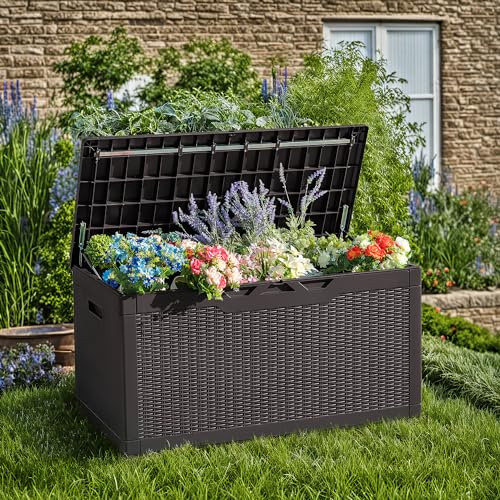 image for Devoko 97 Gallon Deck Box, Waterproof Resin Outdoor Storage Box for Ou