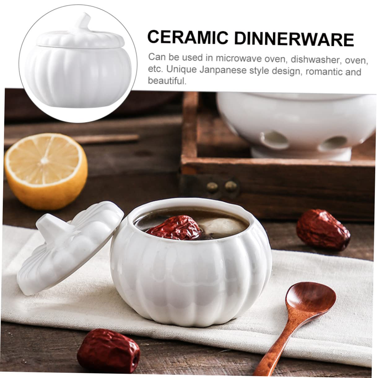 Ciieeo Suppe Terrine 4 Stück Kürbis Suppentasse Geschirr Obstplatte Suppenterrine Beikost Behälter Soup Bowl Reis Kleiner Schmortopf Ramen Schüssel Suppenschüssel Suppenbehälter Aus Keramik Weiß