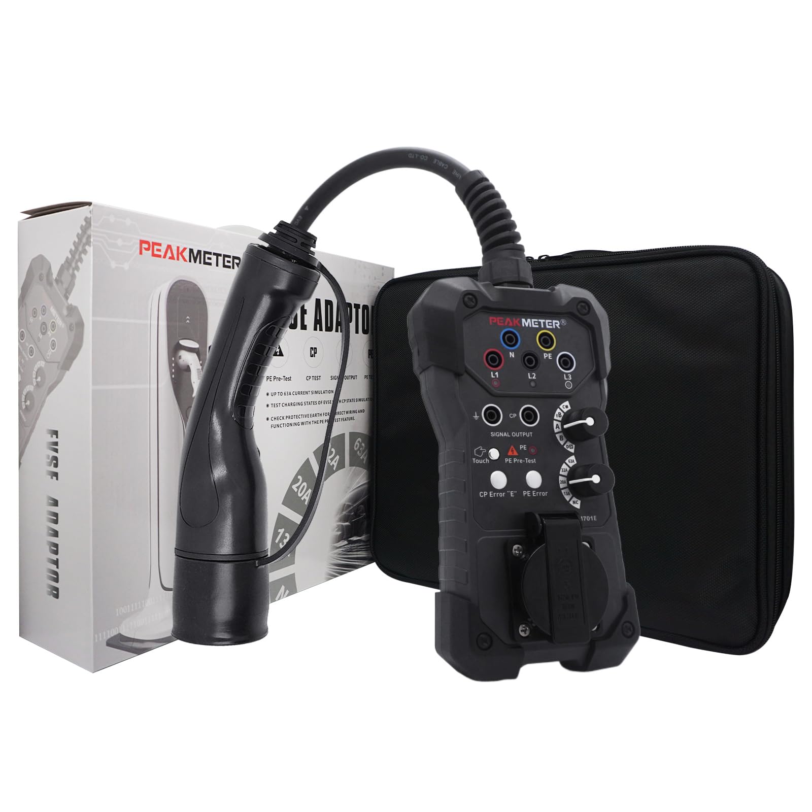 Adaptateur EVSE, test de station de charge de type 2, analogique PP et CP | EVSE testeur multimètre et oscilloscope connectables, prise schuko intégrée, LED intégrée pour indicateur de phase