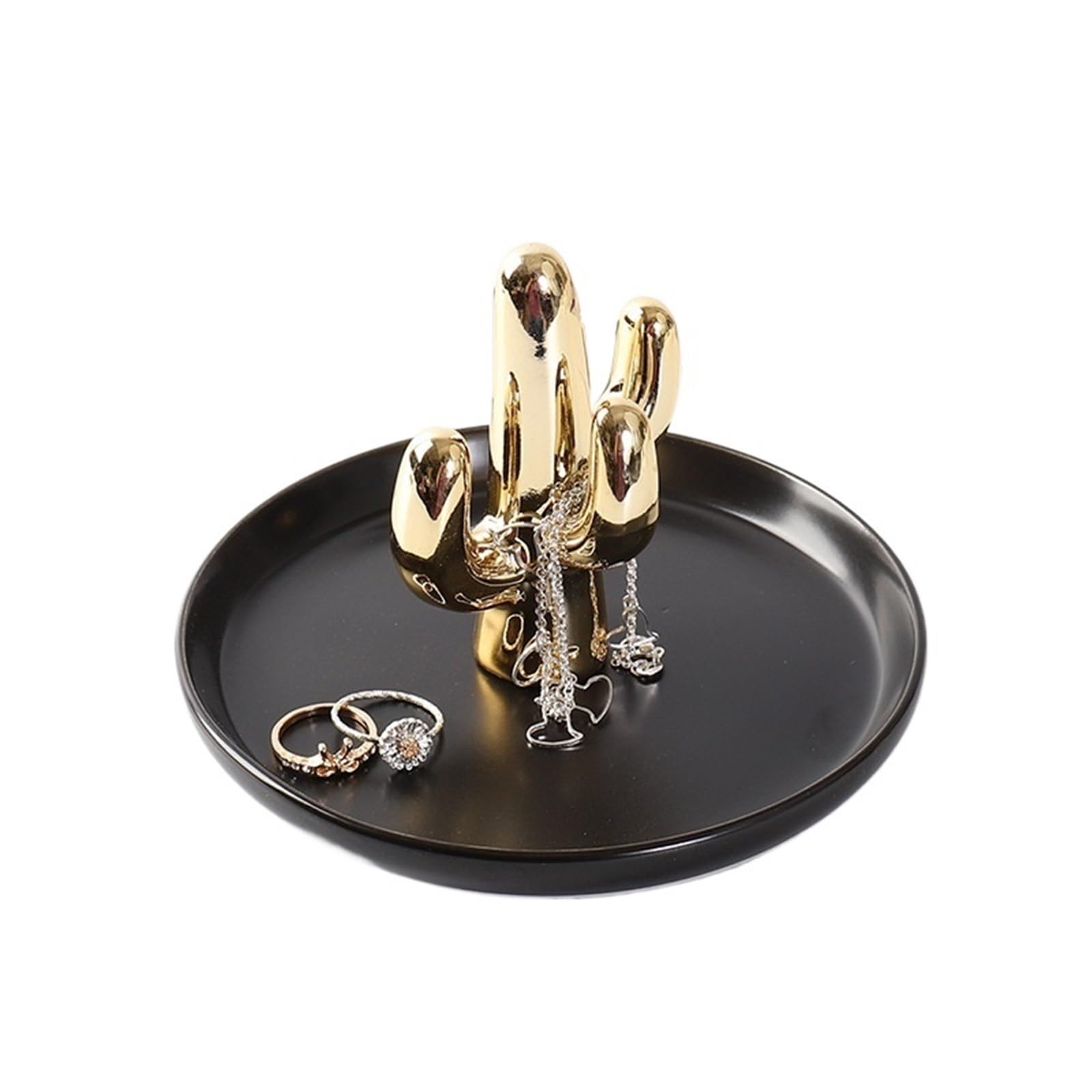 RRYPBOVG Ceramic Jewelry Dish Ceramic Jewelry Storage Tray Box Dressing Table Golden Animal(Cactus 02)