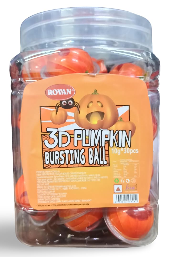 Rovan 3D Bursting Milk Gummi Soft Juicy Candy Ball Each 10gm Pack Of 30 Pieces (Pumpkin)