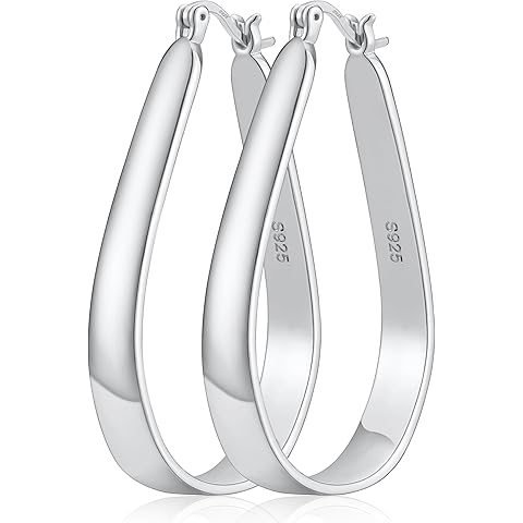 DORANA Sterling Silver Hoop Earrings for Women Large Oval Hoop Earrings Lightweight Big Gold Hoops Earrings Hypoallergenic 14K Gold Plated Hoops Earrings Non Tarnish Jewelry Gifts 20/30/40mm