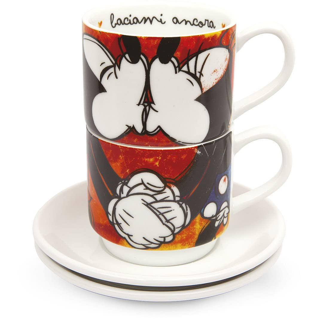 Egan PWM02I/S Set Tazze Caffe, Modello Sweet Love, Porcellana, 80 ml, Rosso, 4 Pezzi, 2 unità