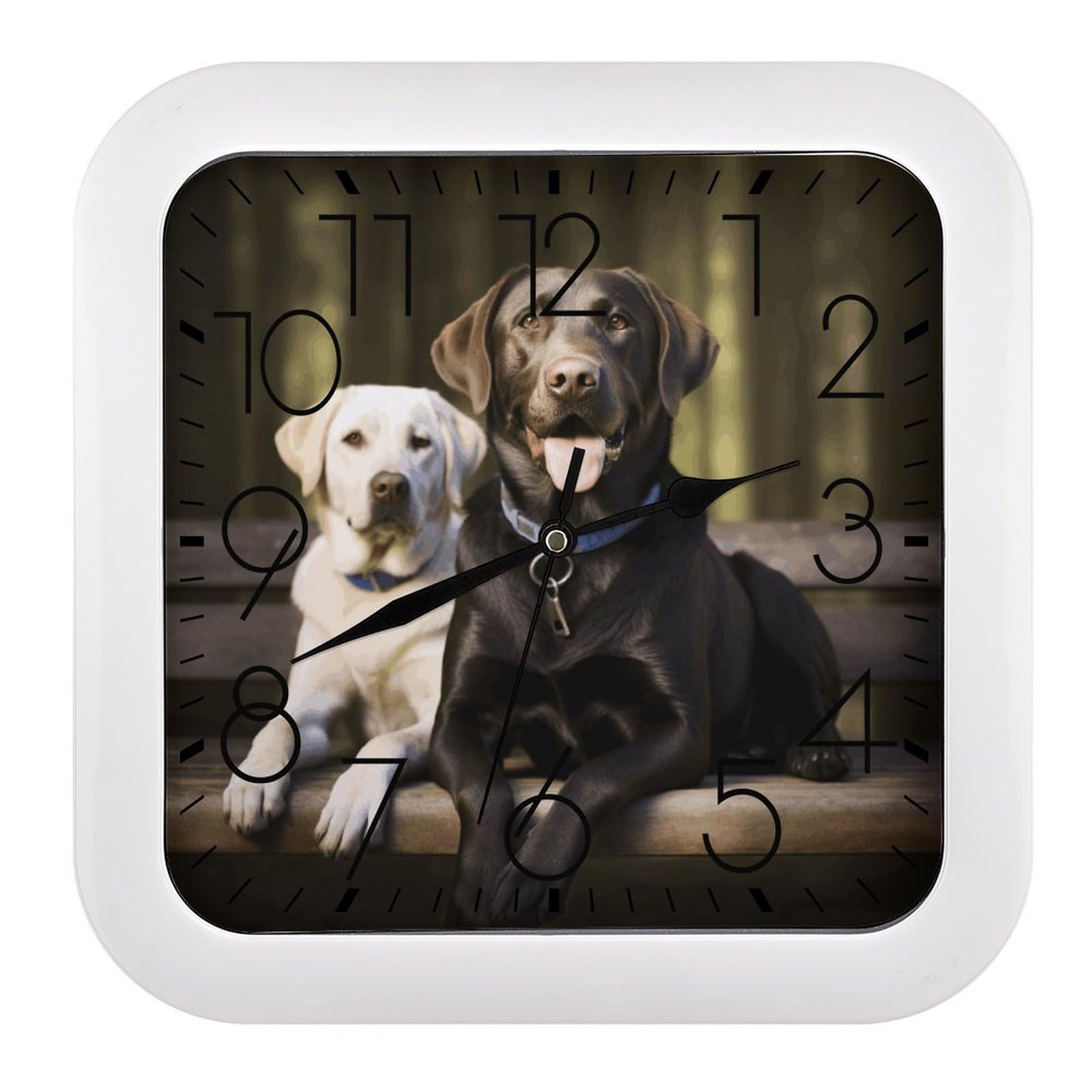 LZQPOEAS Labrador Square Wall Clock, 10.2 Inch Battery Operated Silent Non-Ticking Wall Clock, Square Analog Decorative Clock for Home Wall Art, Living Room, Bedroom, and Office