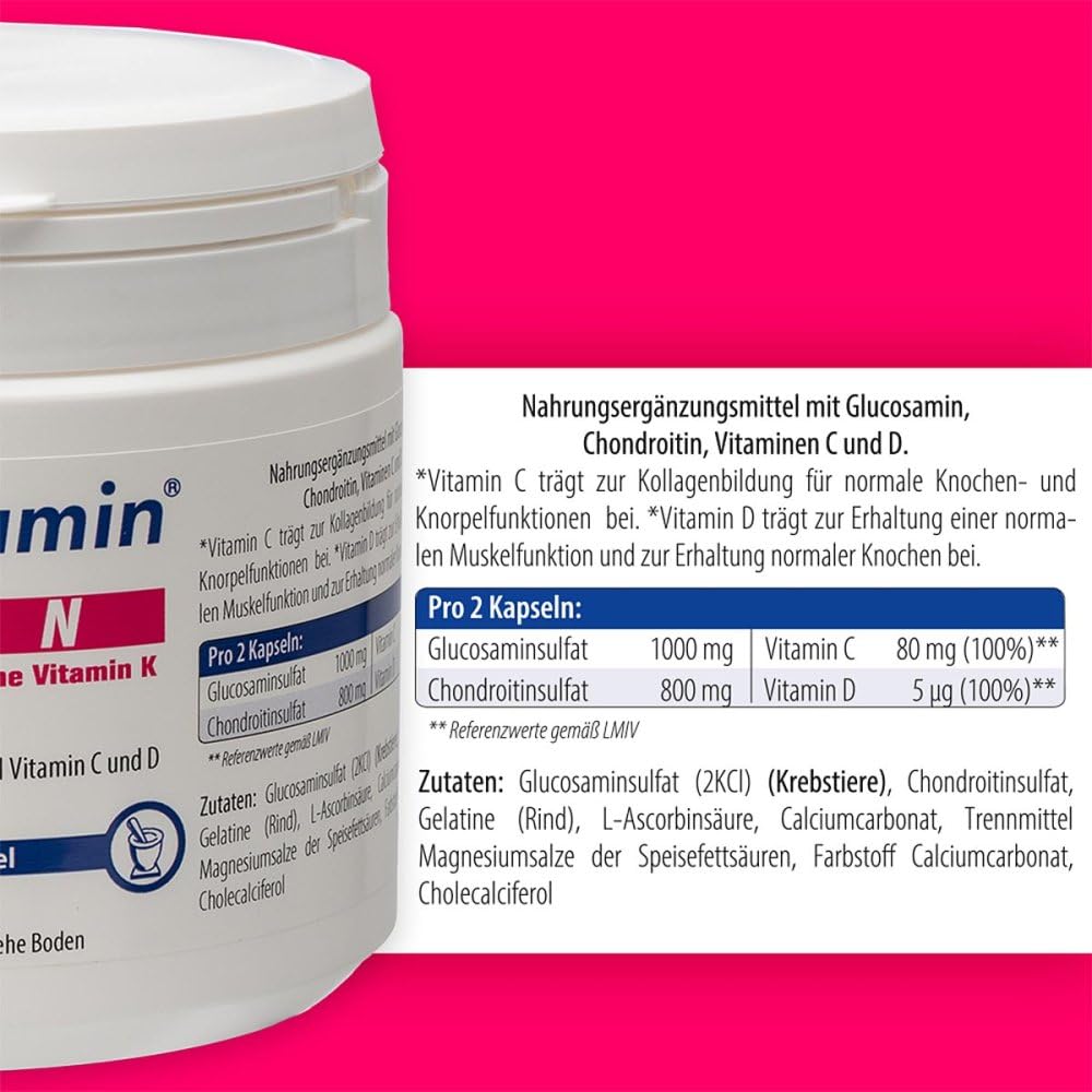 N Gelenkkapseln ohne Vitamin K, Hochdosiert mit Glucosamin + Chondroitin für geschmeidige Gelenke - Das Original aus der Apotheke - auch bei Blutverdünnern verwendbar - 270er Sparpack