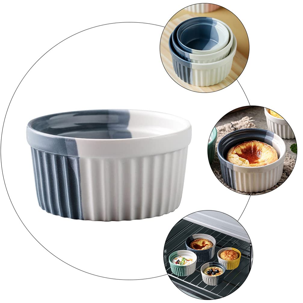 Ramequins en Céramique Plat de Cuisson à Quiche Poêle en Céramique Antiadhésive Parfait pour la Cuisson de Petites Tartes Tarte Crème Brûlée Custard Plats Bleu