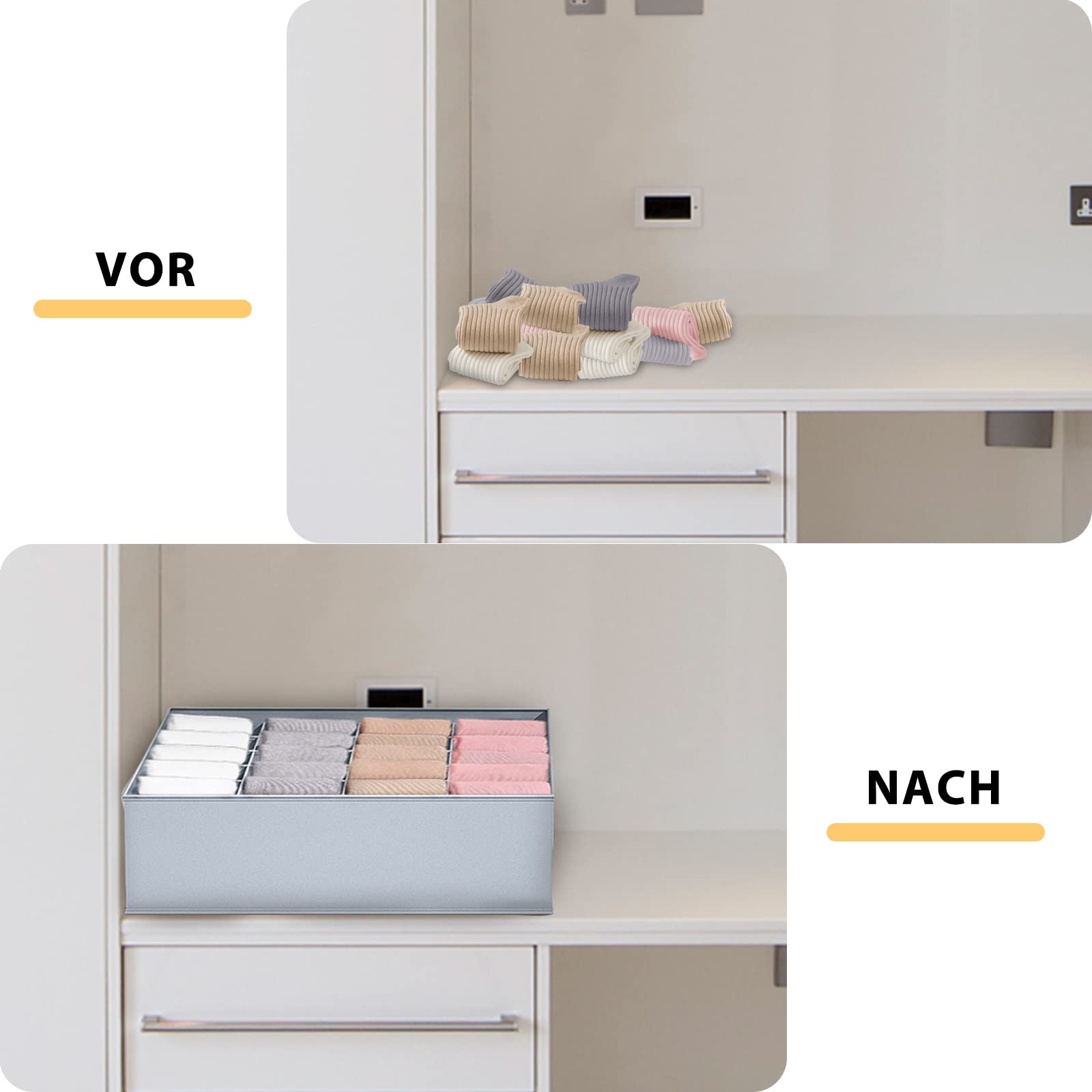 TLOXO Lot De 2 Organisateur De Tiroir Pliable Non-tissé,24 Grilles Organiseurs Boîtes De Rangement Pour Chaussettes, Soutien-Gorge, Cravates, Ceinture