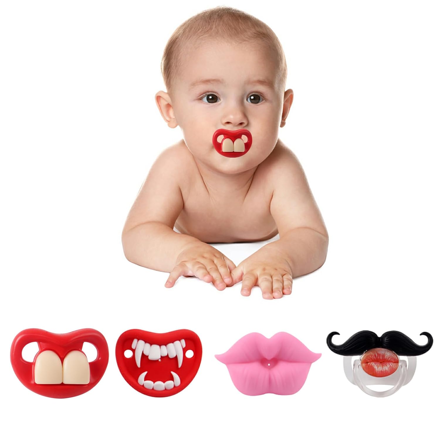 ROBBEAR 4Pack Funny Baby Pacifier, Cute Kiss Lips Mustache