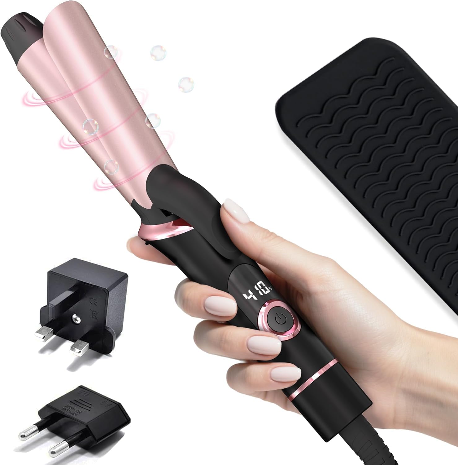 Photo 1 of 1 Inch Travel Curling Iron, Dual Voltage with European, UK Plug Adapter, Small Hair Curler for Women, 5 Temperature Settings for All Hair Types up to 410?(9.7")