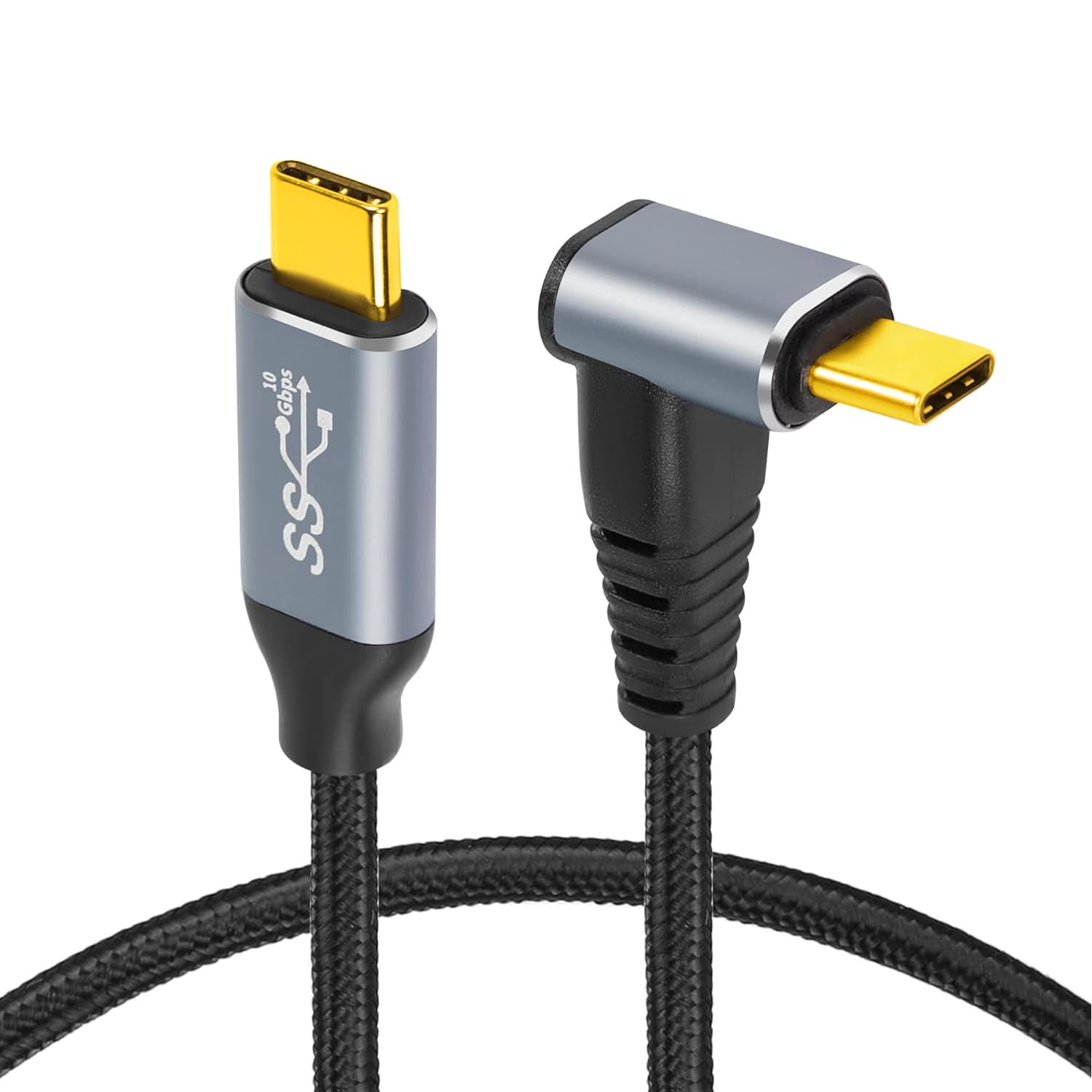 Mriocan L字型 USB Type-Cケーブル, 100W PD急速充電対応 10Gbps高速データ転送, 4K@60Hz映像出力, ナイロン編み, MacBook Pro/iPhone/Galaxy対応 (1.5M)