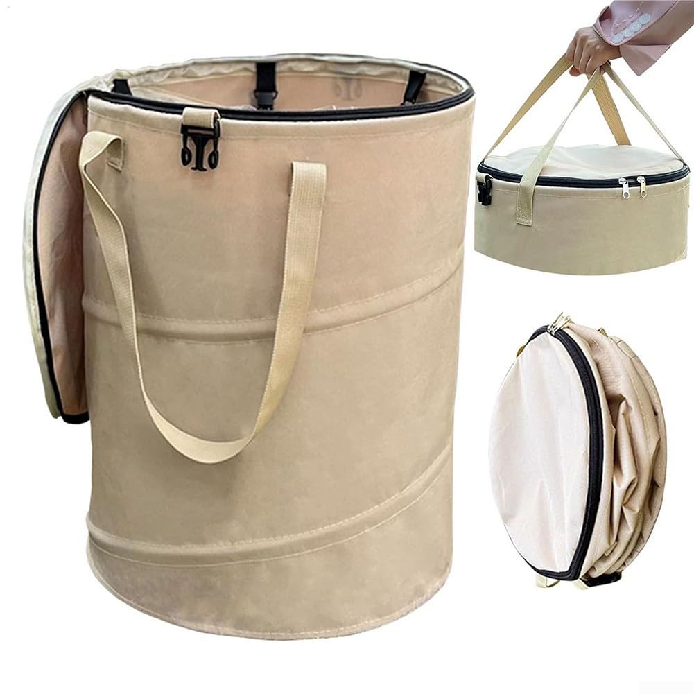Tragbarer, faltbarer Outdoor-Mülleimer, Oxford-Gewebe, faltbar, für Camping, Picknick, Grillen, Reisen und Garten, leicht zu reinigen, wetterfest, Beige