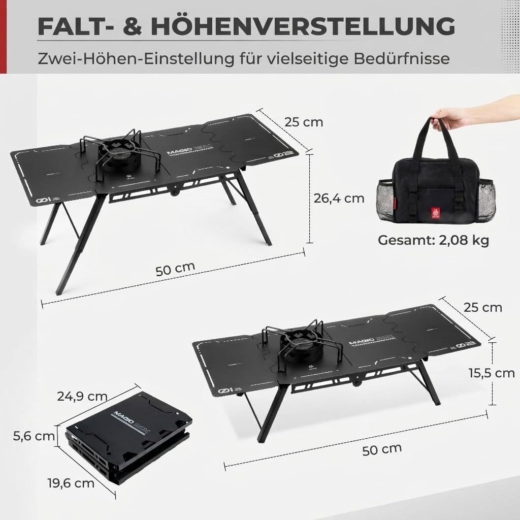 ALOCS Camping-Gasherd, IGT-Camptisch mit Outdoor-Herd, klappbarer Picknicktisch mit tragbarem Solo-Herd, Tragetasche, für Strand, Grillen, Wandern, Angeln, Tailgating, Hinterhof