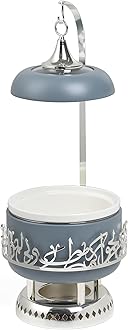 Otantik Home Jiwar Chafer with Porcelain Bowl, Stainless Steel Base, Water Bowl for Even Heat, Glass Lid with Hanger, Powered Buffet Warmer for Catering (Haze Blue & Silver, 2.5 Liters)