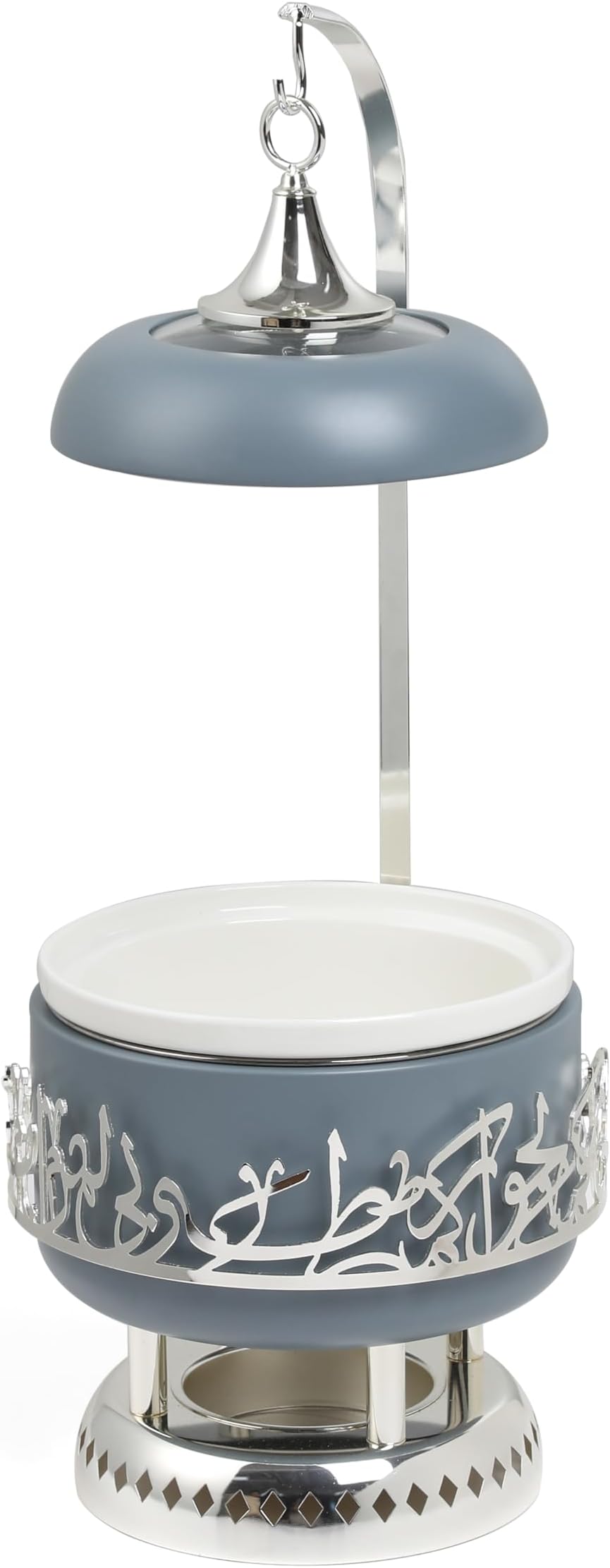 Otantik Home Jiwar Chafer with Porcelain Bowl, Stainless Steel Base, Water Bowl for Even Heat, Glass Lid with Hanger, Powered Buffet Warmer for Catering (Haze Blue & Silver, 2.5 Liters)
