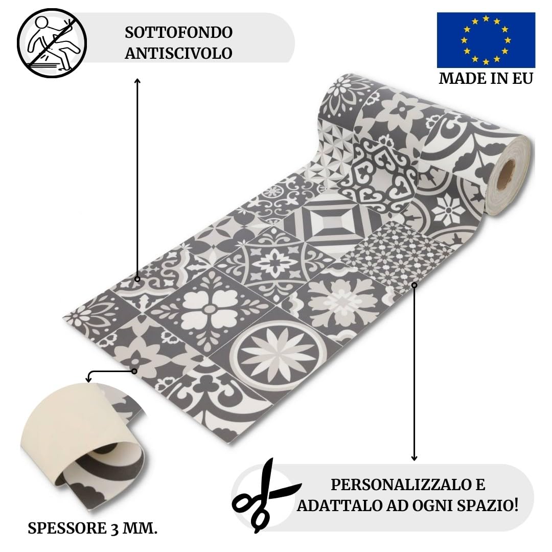 Casatessile Tapis de Cuisine antidérapant Lavable en Vinyle Chic 50 cm de Large. - VAR. 1, 280 cm.