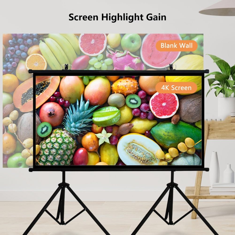 Schermo Cinematografico in PVC da 60/72/84/92pollici per Esterni con Treppiede, Schermo di Proiezione a Parete 4K HD per Campeggio, Home Theater(84"(4:3))