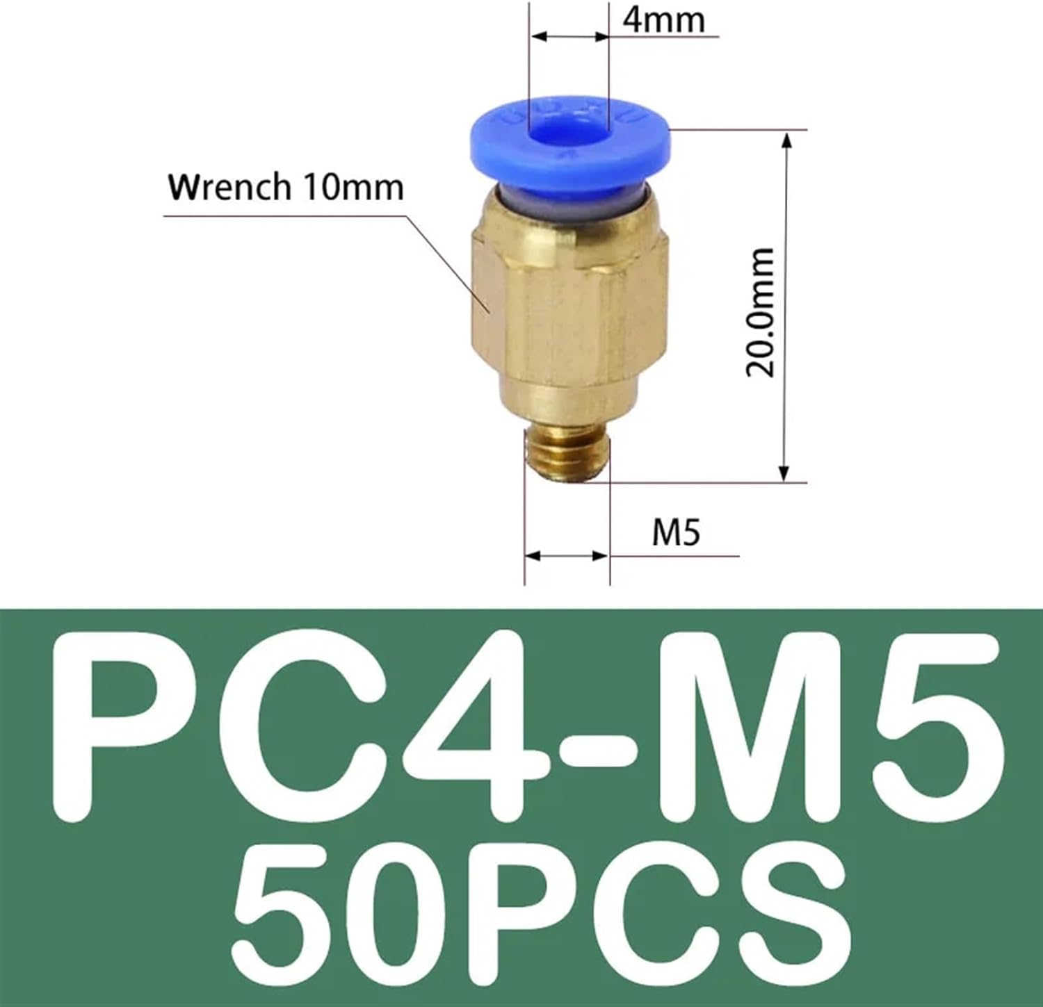PC Pneumatic Fitting 1/8 1/4 3/8 1/2 Inch Male Thread Air Connector PC4/6/8/10/12mm Hose Quick Connecors Fitttings 50Pcs(50PCS PC4-M5)