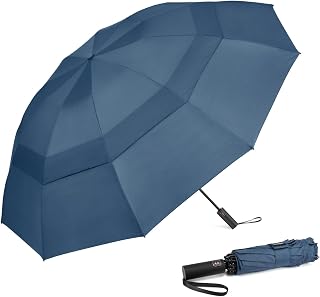Prospo 46/62 Inch Windproof Reverse Folding Travel Umbrella - 10 Ribs, Auto Open/Close, Golf Size Double Canopy for Rain