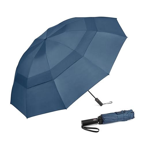 Prospo 46/62 Inch Large Travel Umbrellas for Rain Windproof, 10 Ribs Compact Reverse Folding Golf Umbrella, Double Canopy Automatic Open Close