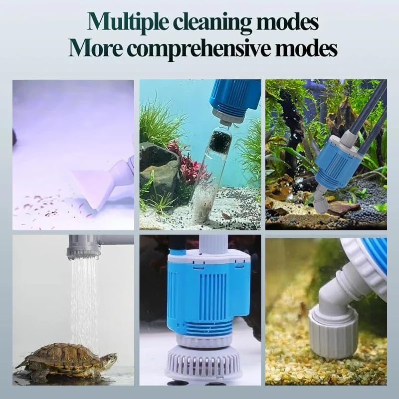 Electric Aquarium Gravel Cleaner with Filter, Upgraded 6-in-1 Automatic Water Changer & Sand Washer, 2000L/H Adjustable Flow for Freshwater & Saltwater Fish Tank Cleaning