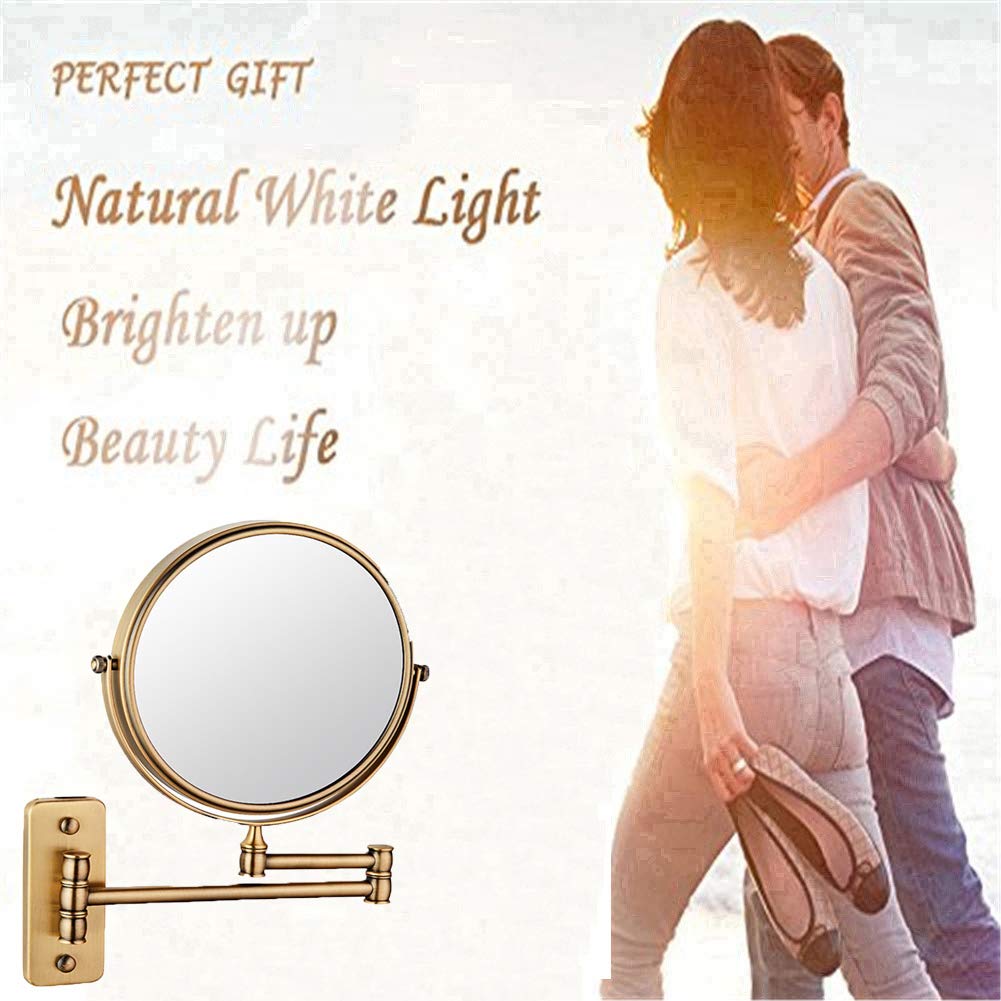 Espejo de maquillaje Montaje en pared, Doble Cara Aumento 3X Espejo de baño extensible Giratorio de 360 ° Espejo de belleza de Forma Redonda plegable,Black_8inch (Bronce 8inch)
