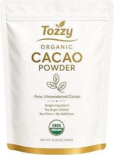 Tozzy Organic Unsweetened Cacao Powder, 1 lb (454 g) – Pure Single Ingredient, No Sugar Added, Rich Dark Chocolate Flavor for Baking, Smoothies & Hot Drinks