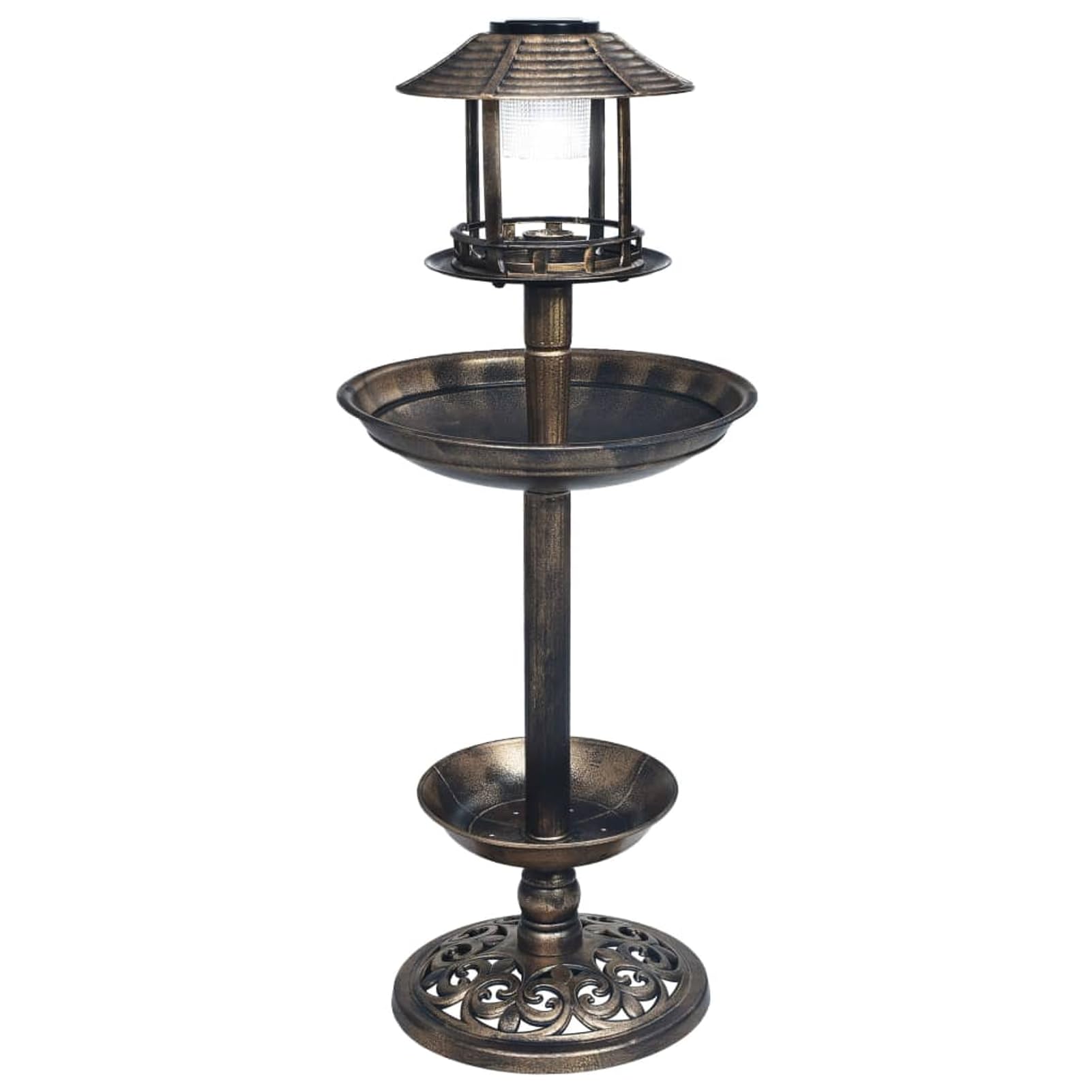 Homgoday Bebedero para Pájaros con Luz Solar Bronce - Estilo Decorativo y Resistente a la Intemperie