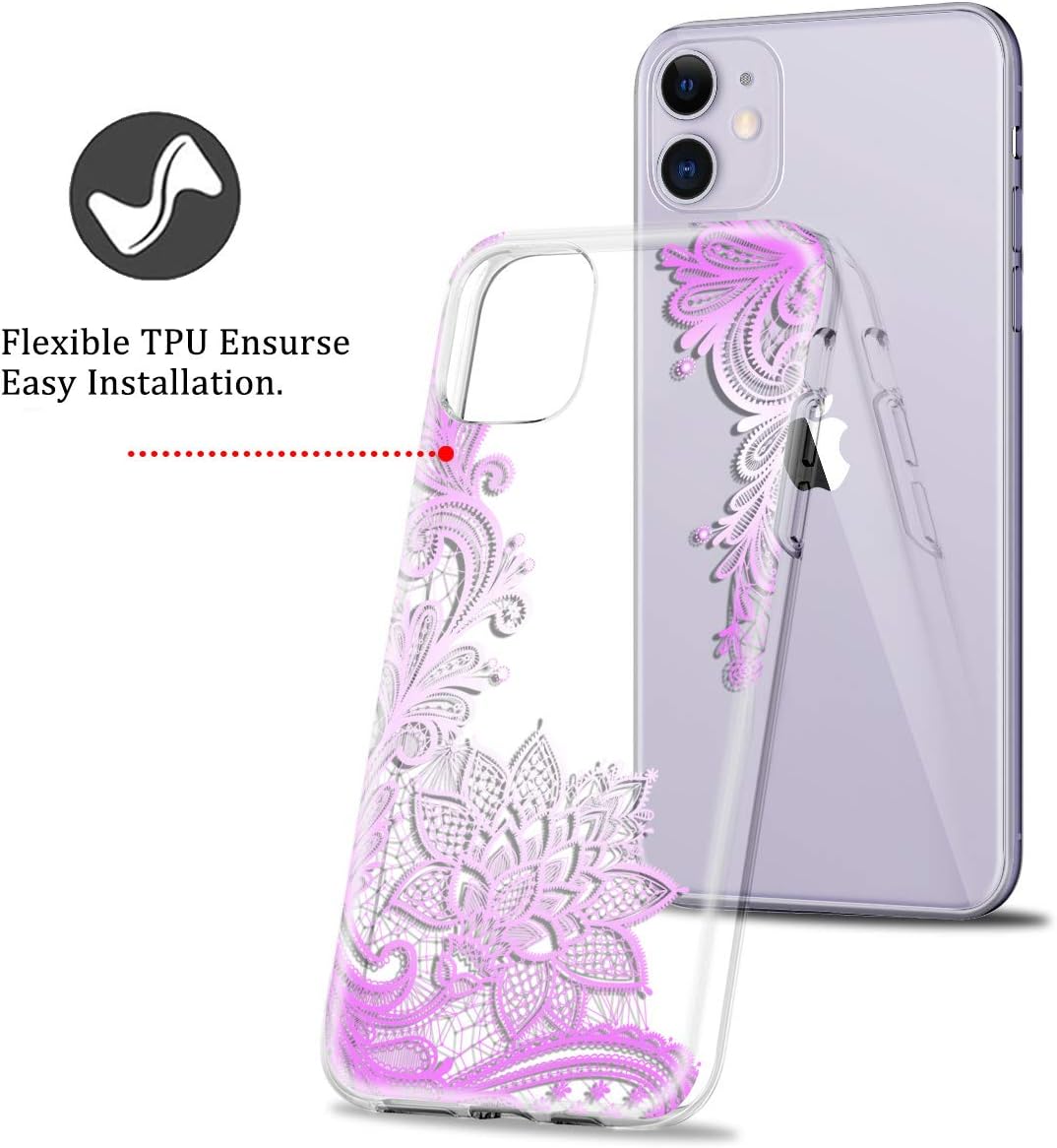 Casetego Compatible with iPhone 11 Case,Clear Soft Flexible TPU Case Rubber Silicone Skin with Flowers Floral Printed Back Cover for Apple iPhone 11 6.1 inch,Purple Flower
