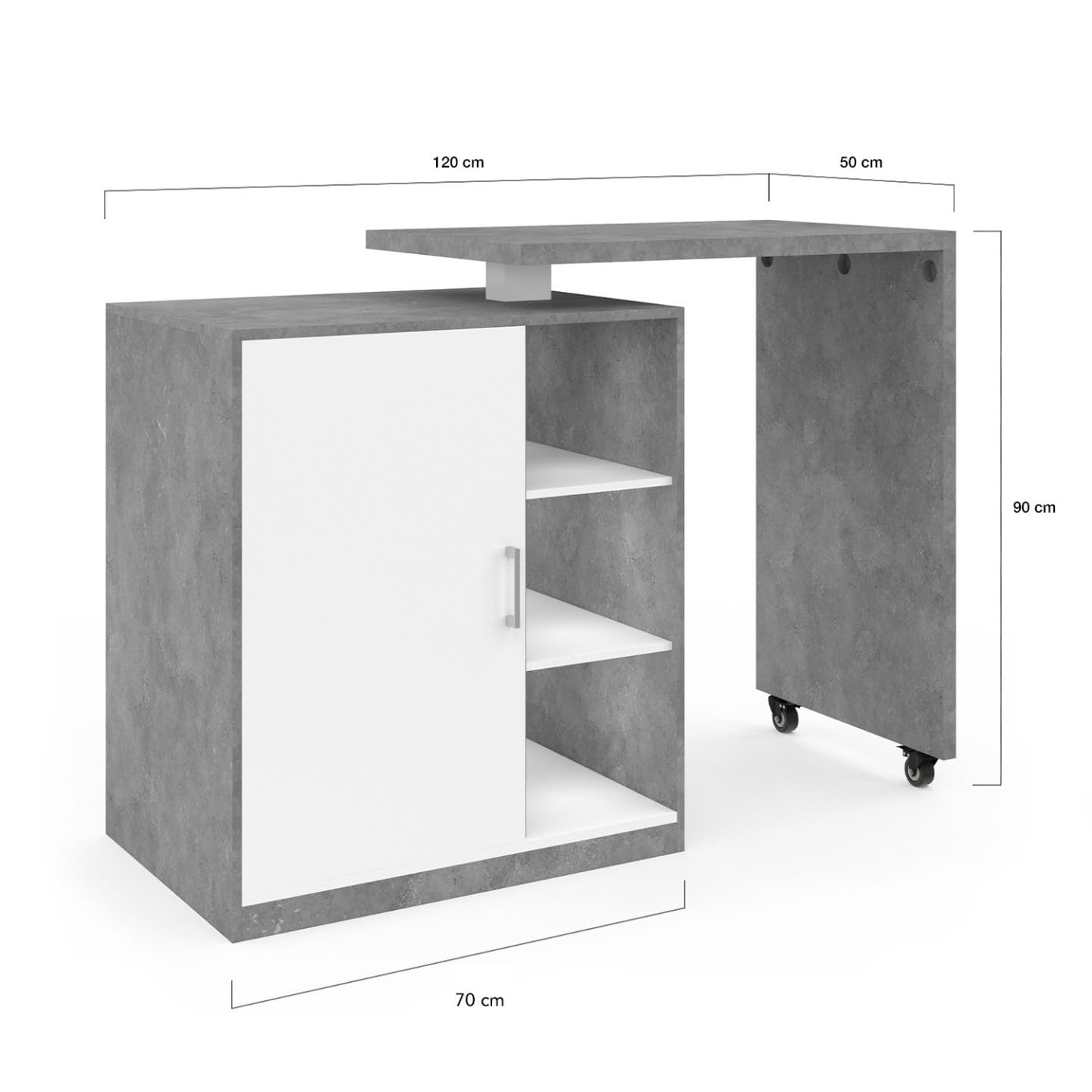 IDMarket - Ilot Rotatif Polo Meuble de Bar pivotant 2 en 1 Imitation béton Porte Blanche