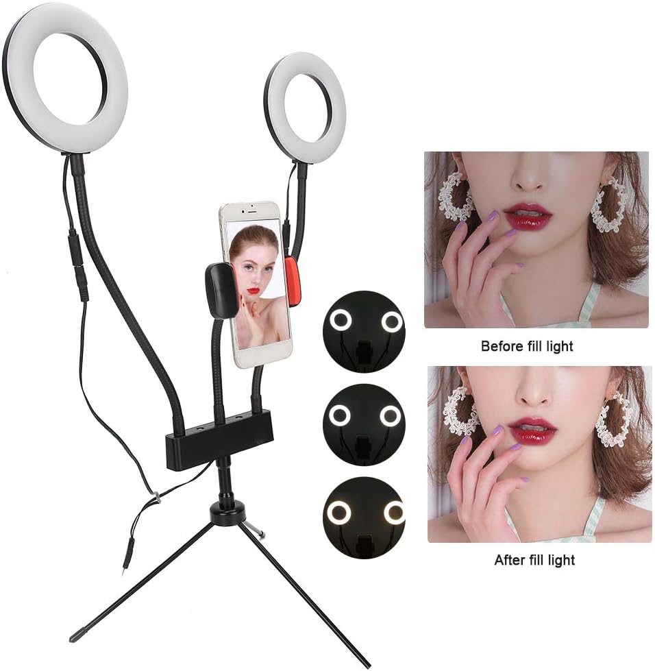 5 Inch Selfie Ring Light LED Adjustable Fill Light, USB Plug in Type with Tripod and Phone Stand, 3200-6500K Color Temperature for Live Streaming, Vlogging, Makeup